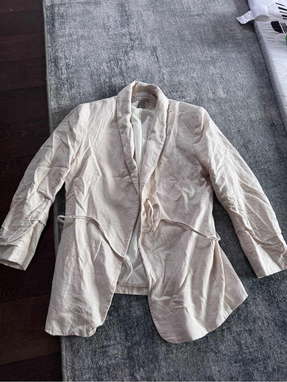 Light Beige Tie-Waist Linen Blend Blazer